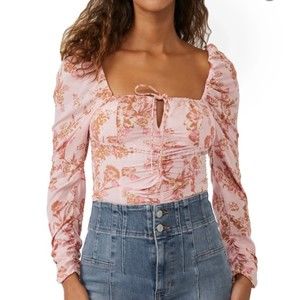 Free People Hilary Printed Top in Pink floral‎ combo NWT in size XS